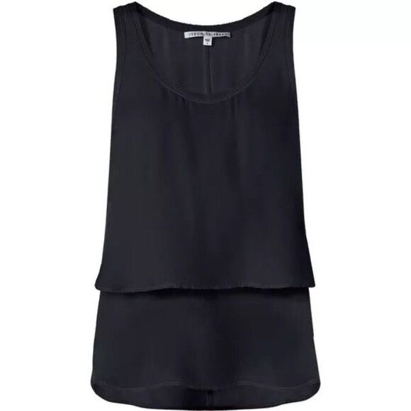 Veronica Beard Raw Edge Silk Chiffon Tank Top Black Tiered Classic Staple Size 8 - Picture 1 of 7